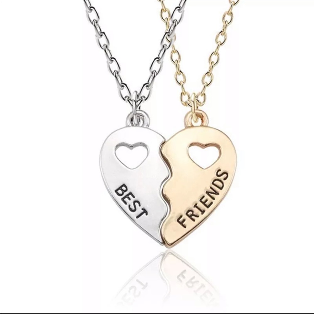 🔥BEST FRIENDS🔥STATEMENT HEART 2-PIECE NECKLACES SILVER GOLD